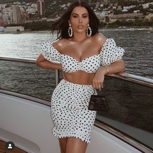 Polka Dot Off-Shoulder Crop Top and Skirt Set